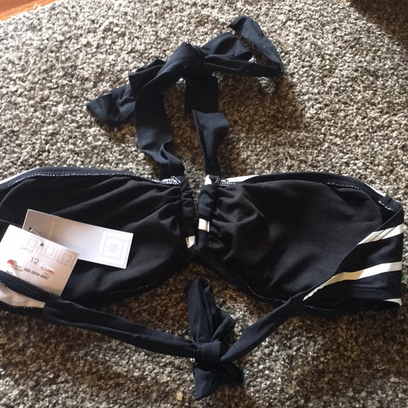NWT LIZ CLAIBORNE SWIM BIKINI TOP TIES 12 black/wh - Picture 5 of 7